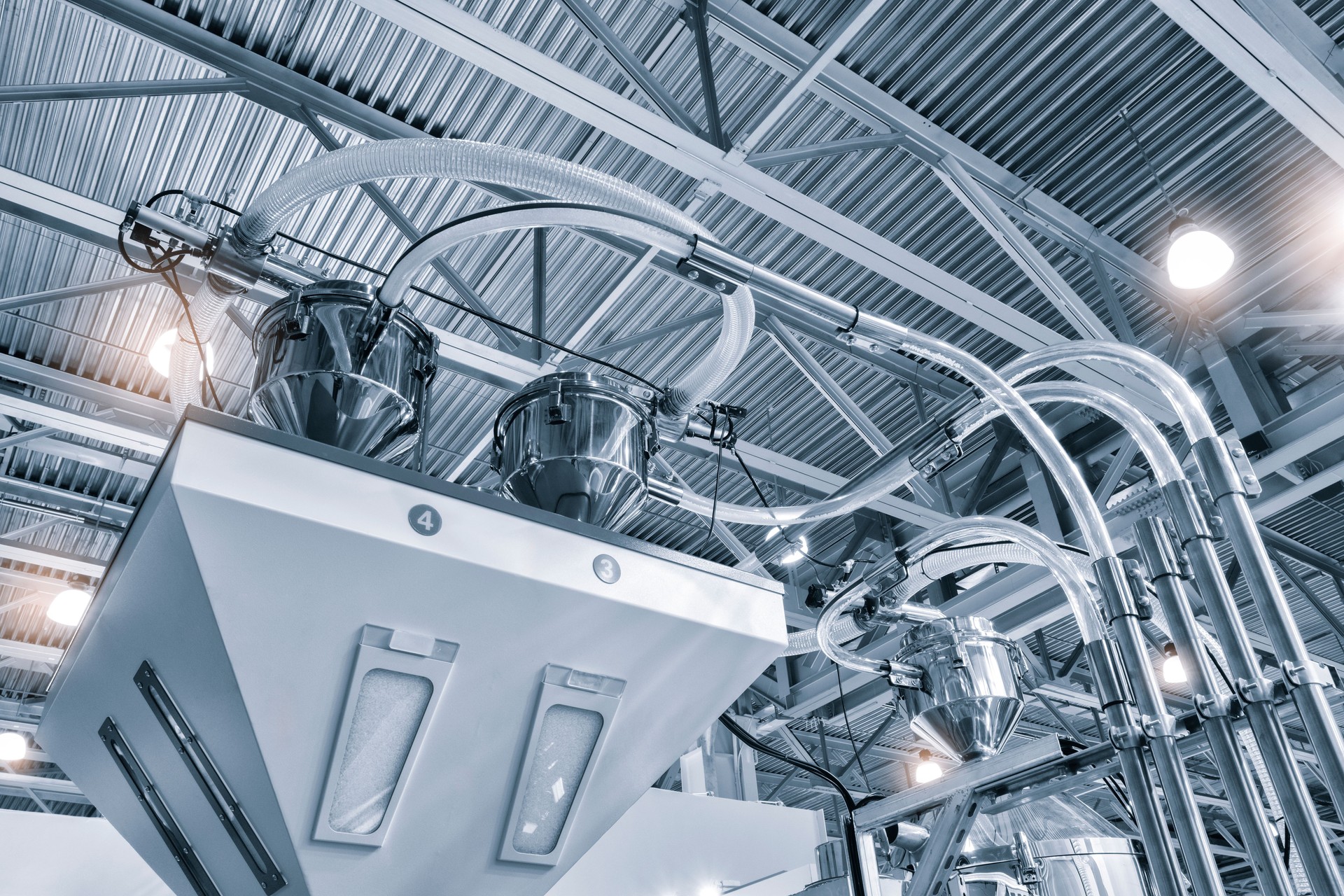 Production machine for manufacture shredding of plastic pvc materials and production of plastic granules, industrial machinery concept